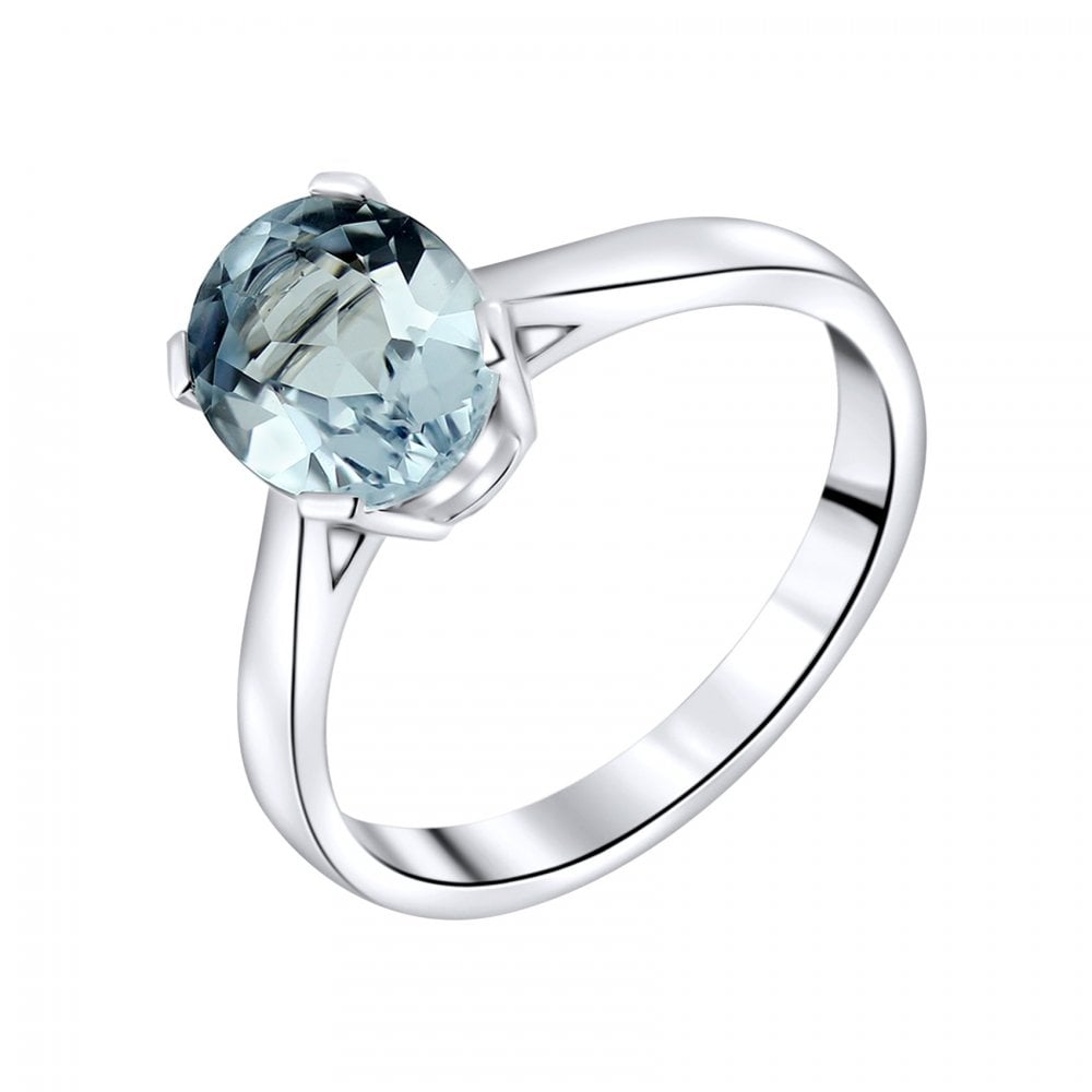 9ct white gold 9mm x 7mm oval aquamarine ring