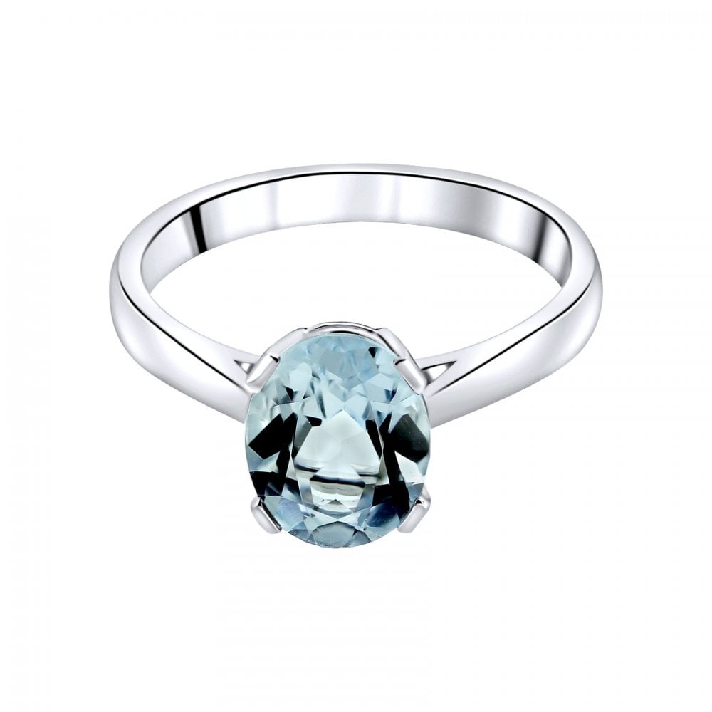 9ct white gold 9mm x 7mm oval aquamarine ring