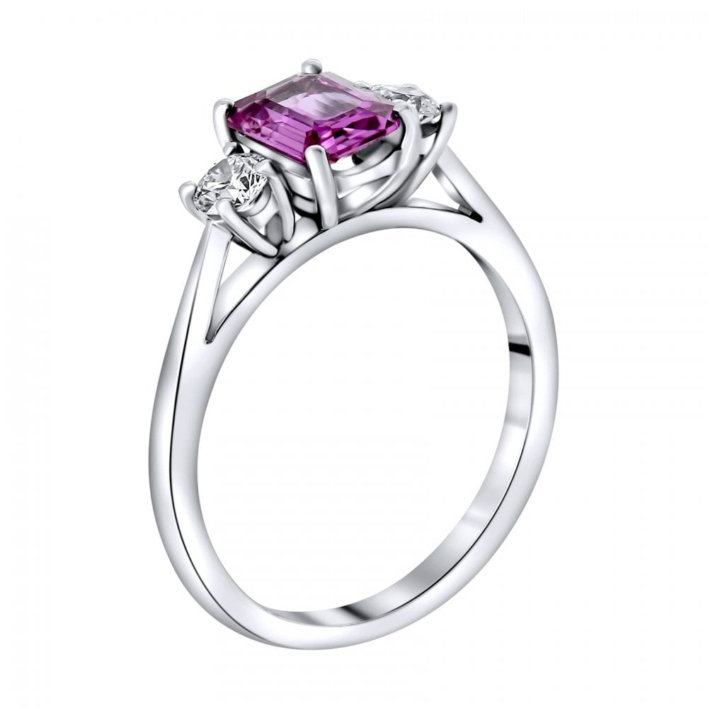 Platinum 0.96ct pink sapphire & 0.30ct diamond 3 stone ring