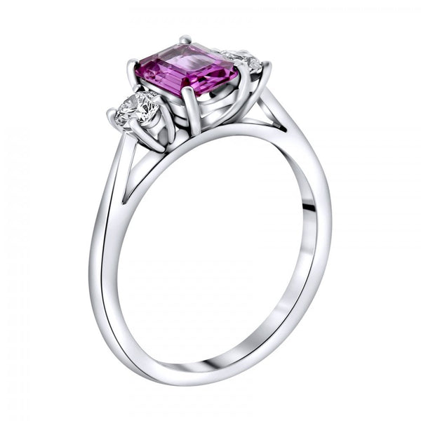 Platinum 0.96ct pink sapphire & 0.30ct diamond 3 stone ring