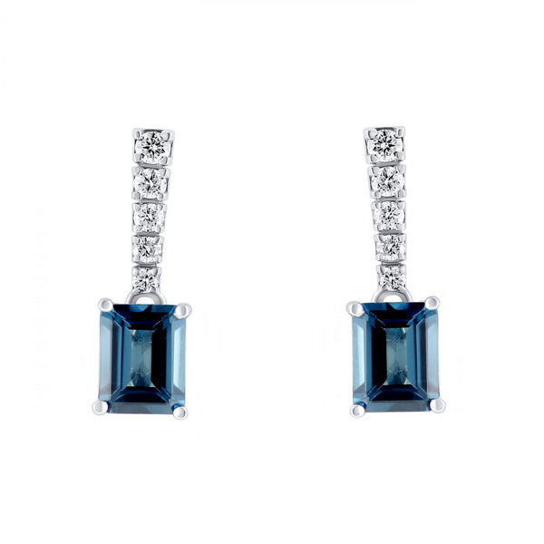 Platinum 2.37ct London blue topaz & 0.20ct diamond drop earrings