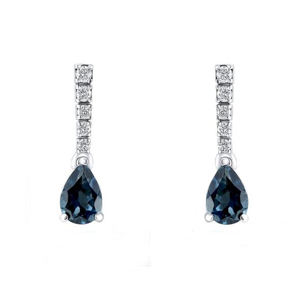 Platinum 1.53ct London blue topaz 0.20ct diamond drop earrings