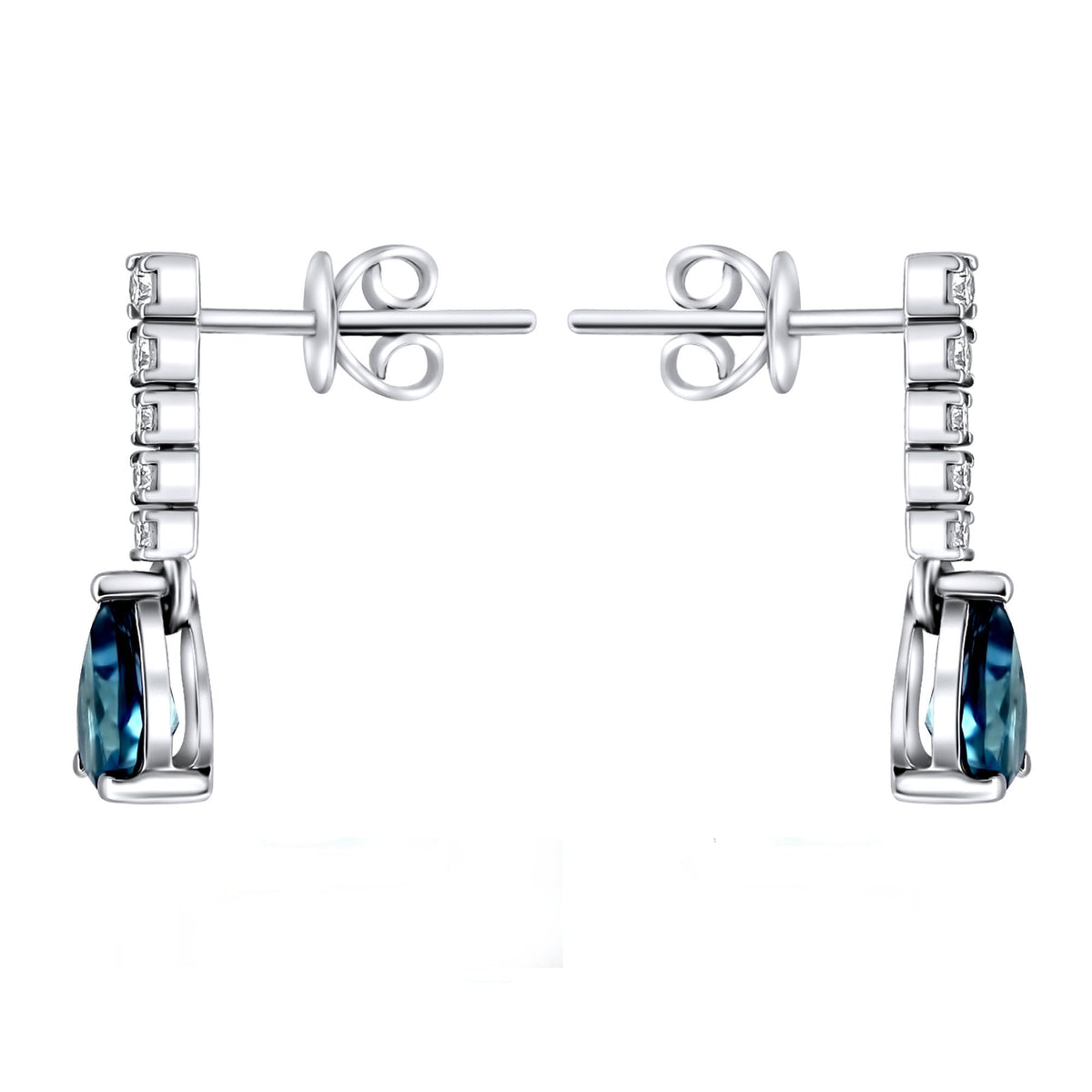Platinum 1.53ct London blue topaz 0.20ct diamond drop earrings