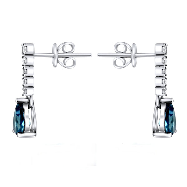 Platinum 1.53ct London blue topaz 0.20ct diamond drop earrings