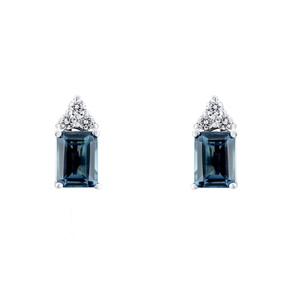 Platinum 1.62ct London blue topaz & 0.11ct diamond stud earrings