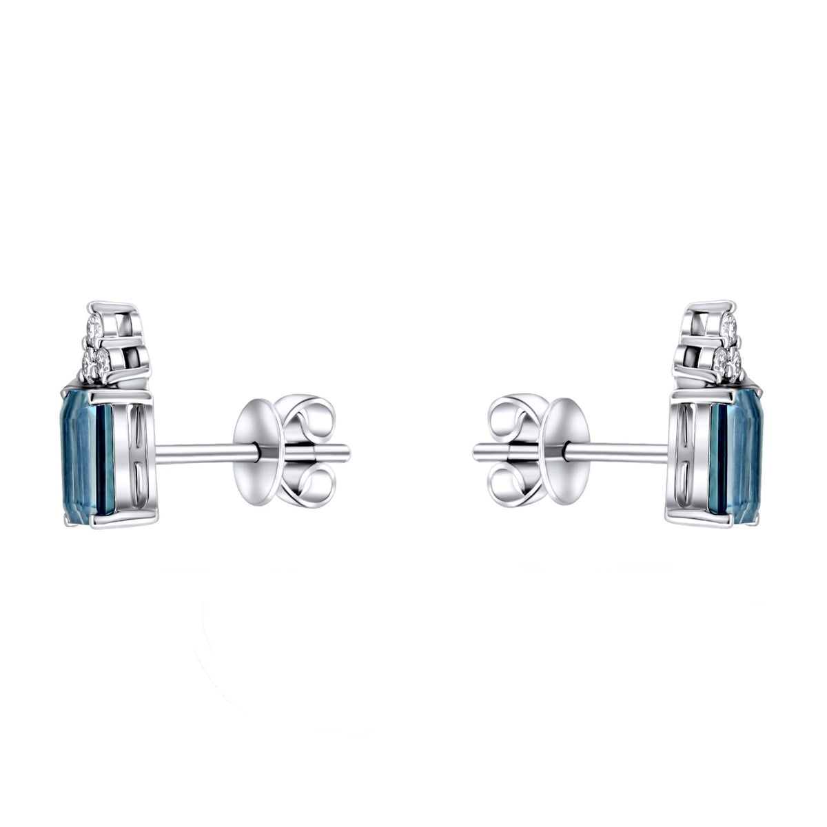 Platinum 1.62ct London blue topaz & 0.11ct diamond stud earrings