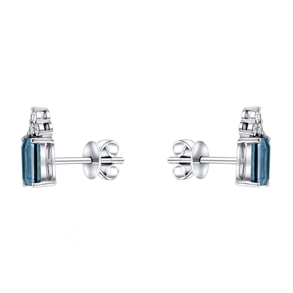 Platinum 1.62ct London blue topaz & 0.11ct diamond stud earrings