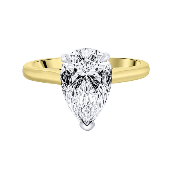 Lab grown 18ct yellow gold 3.50ct D VVS2 IGI pear diamond ring