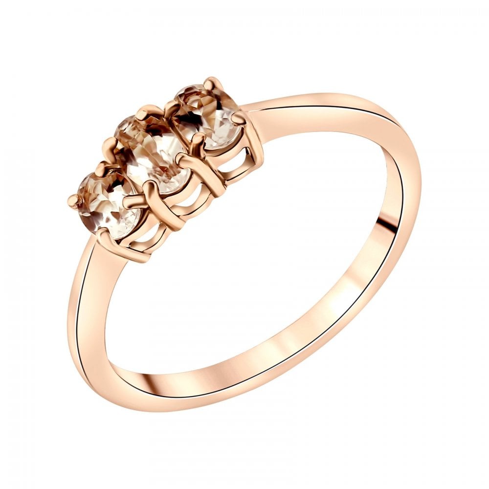 9ct rose gold 5x3mm & 4x2mm morganite graduated 3 stone ring