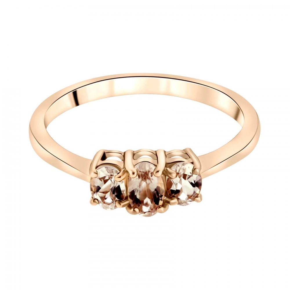 9ct rose gold 5x3mm & 4x2mm morganite graduated 3 stone ring