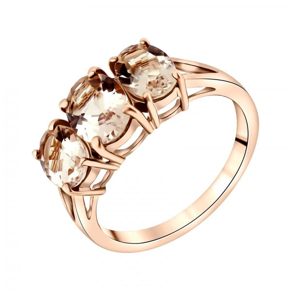 9ct rose gold 8x6mm & 7x5mm oval morganite 3 stone ring