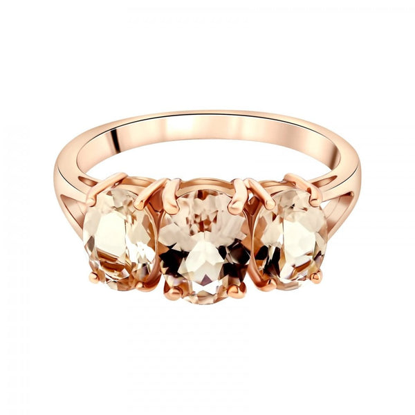 9ct rose gold 8x6mm & 7x5mm oval morganite 3 stone ring
