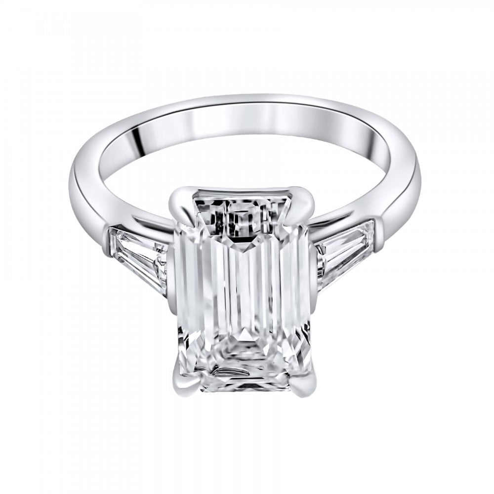 Lab grown platinum 5.01ct D VVS2 IGI emerald cut diamond ring