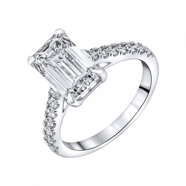 Lab grown platinum 3.04ct D VVS2 IGI emerald cut diamond ring
