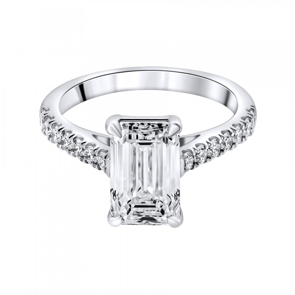 Lab grown platinum 3.04ct D VVS2 IGI emerald cut diamond ring