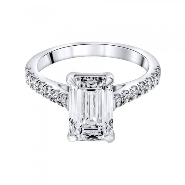 Lab grown platinum 3.04ct D VVS2 IGI emerald cut diamond ring