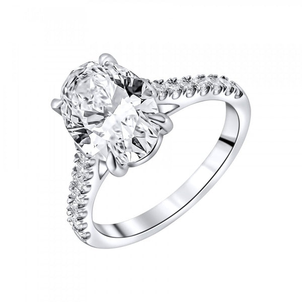 Lab grown platinum 3.06ct D VVS2 IGI oval cut diamond ring