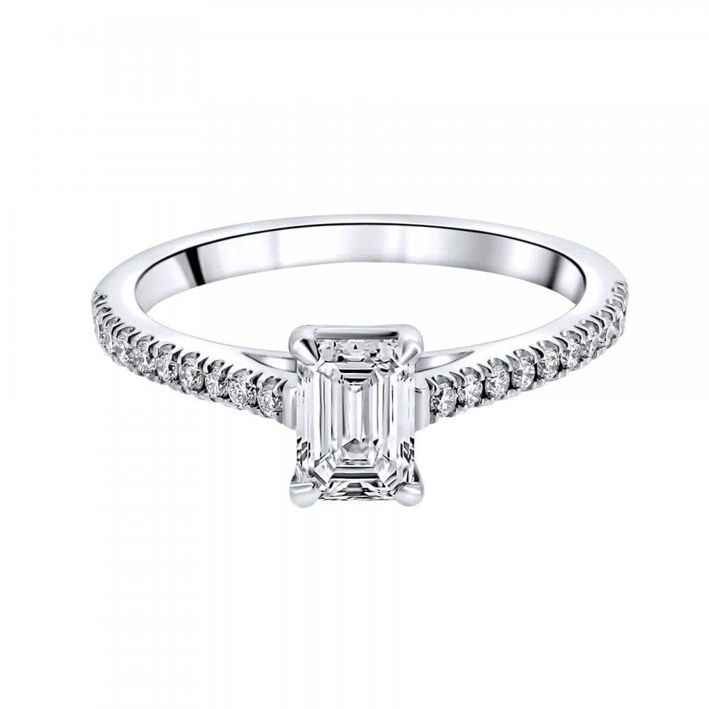 Lab grown platinum 0.75ct D VVS2 IGI emerald cut diamond ring