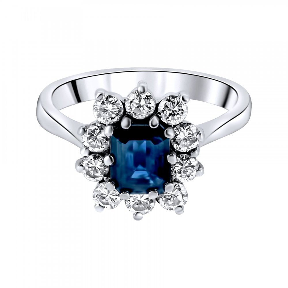 Preowned 18ct white gold 1.20ct sapphire & 0.80ct diamond ring