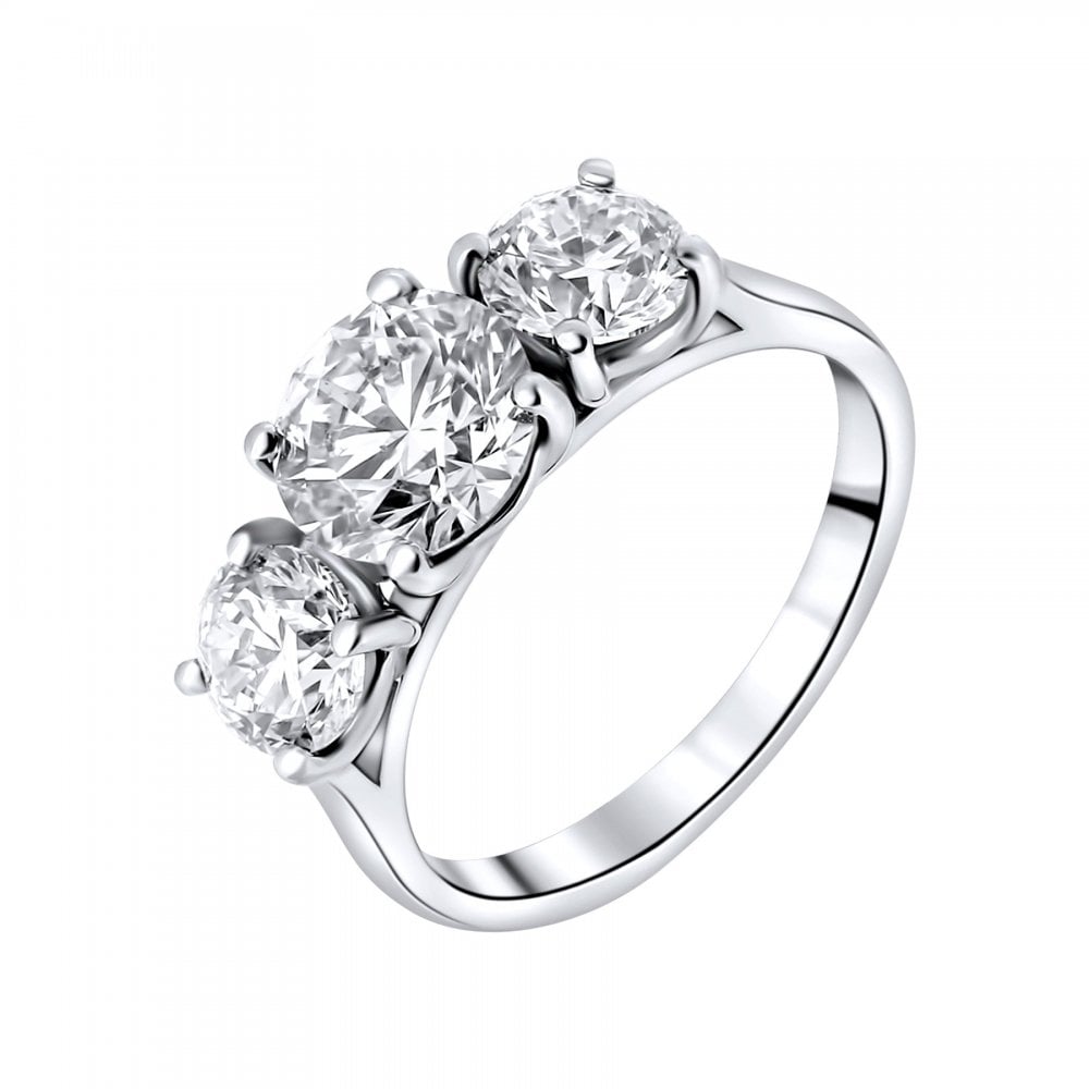 Platinum 3.03ct round brilliant cut diamond 3 stone ring