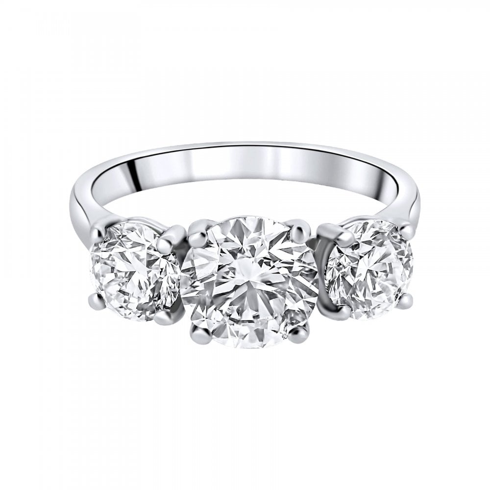 Platinum 3.03ct round brilliant cut diamond 3 stone ring