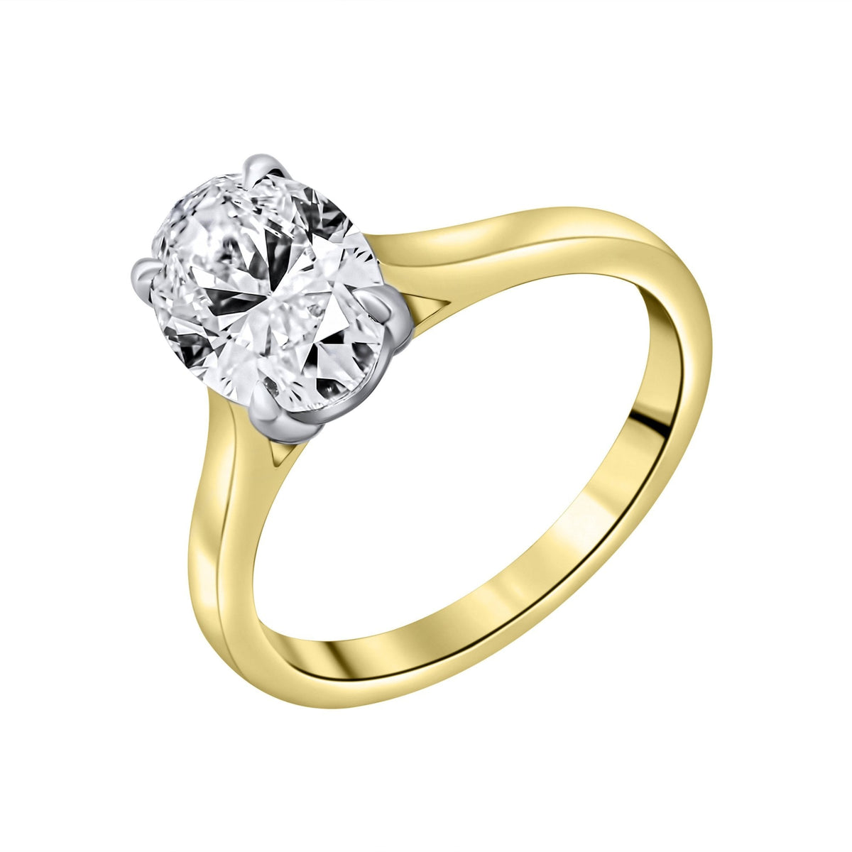 Lab grown 18ct yellow gold 2.00ct D VVS2 GIA oval diamond ring