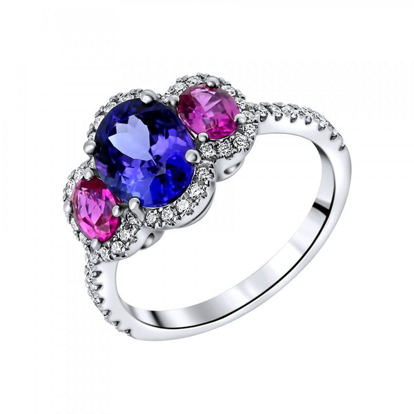 18ct white gold 2ct tanzanite 0.70ct pink sapphire diamond ring