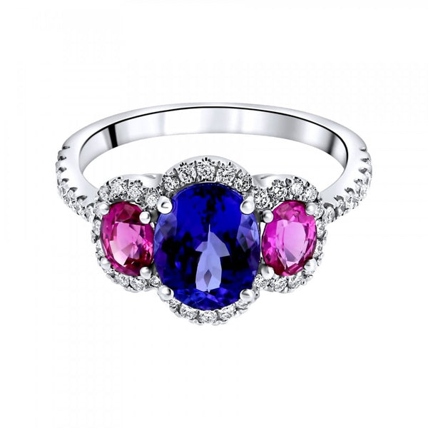 18ct white gold 2ct tanzanite 0.70ct pink sapphire diamond ring