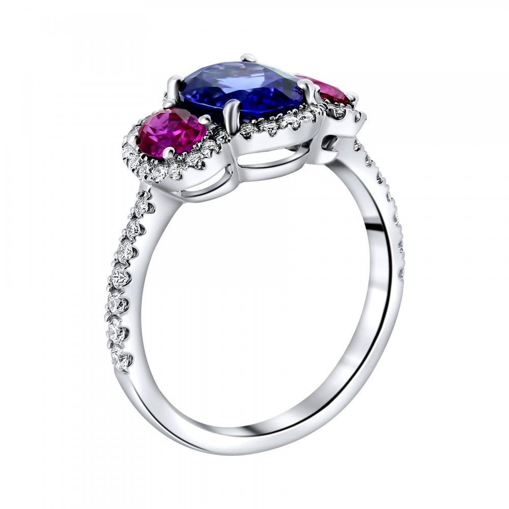 18ct white gold 2ct tanzanite 0.70ct pink sapphire diamond ring