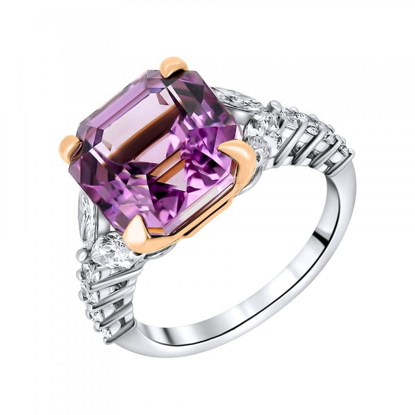 18ct white gold 8.91ct kunzite & 0.97ct diamond cluster ring