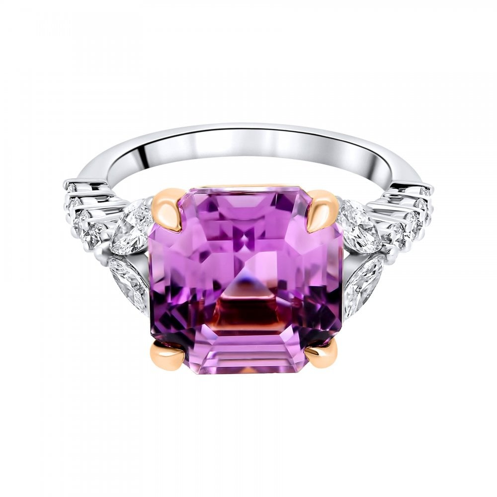 18ct white gold 8.91ct kunzite & 0.97ct diamond cluster ring