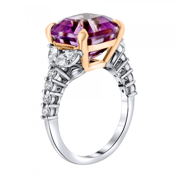 18ct white gold 8.91ct kunzite & 0.97ct diamond cluster ring
