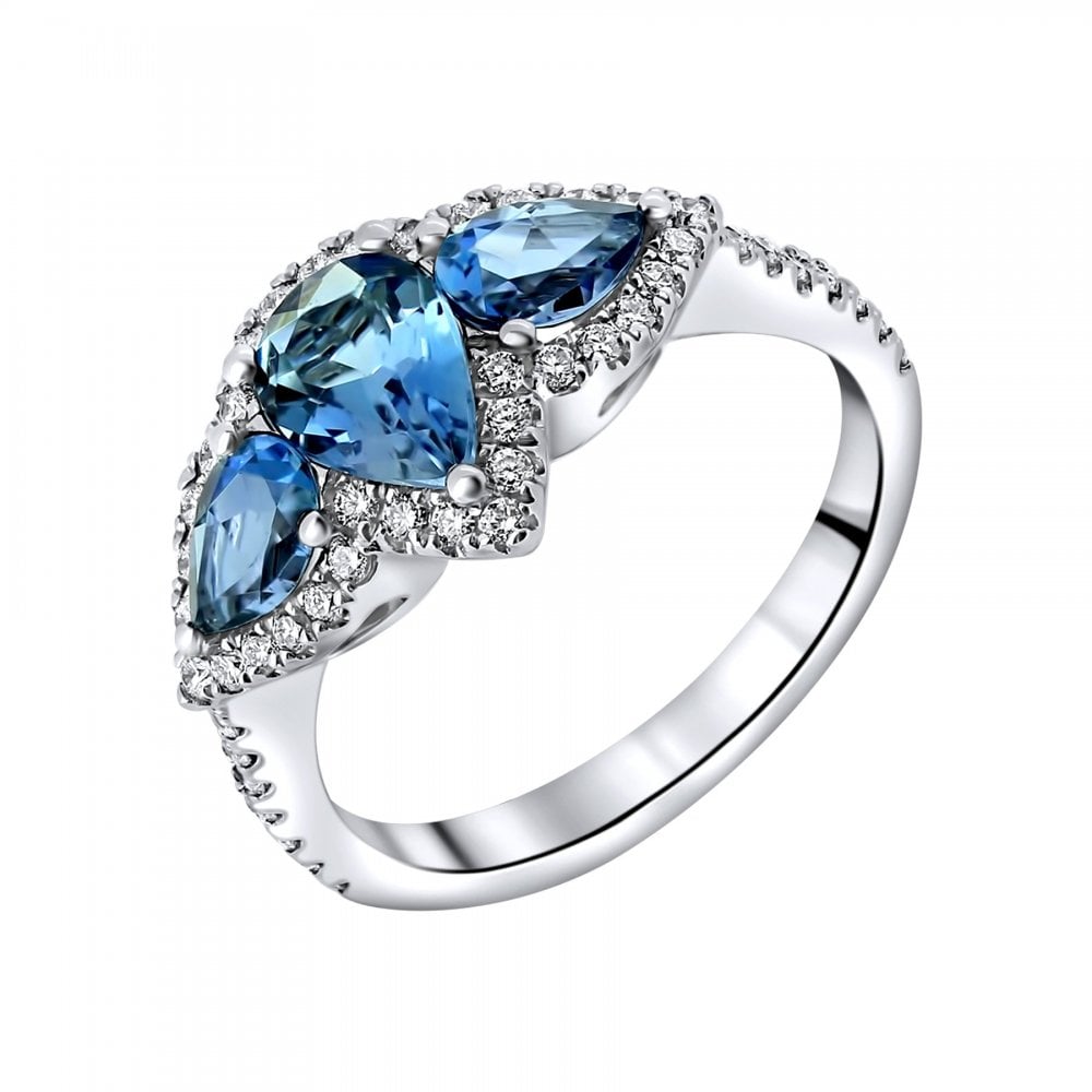 18ct white gold 1.44ct aquamarine & 0.40ct diamond cluster ring
