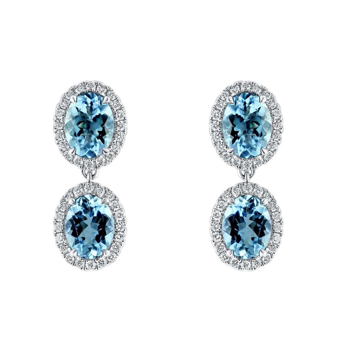 18ct white gold 4.05ct aquamarine & 0.62ct diamond drop earrings