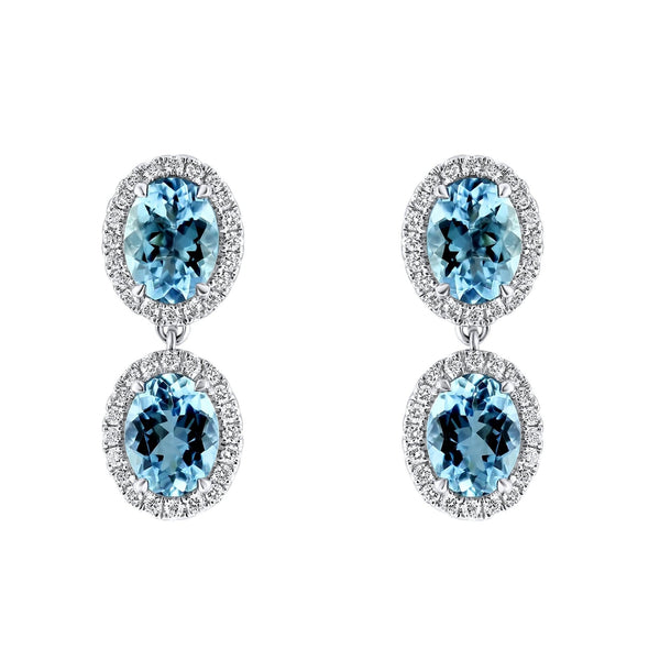 18ct white gold 4.05ct aquamarine & 0.62ct diamond drop earrings