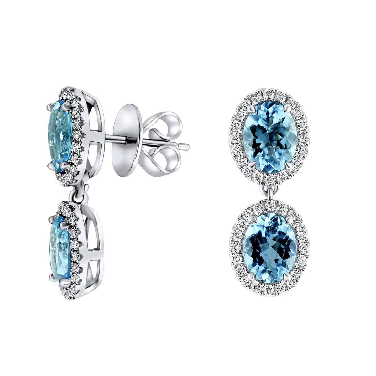 18ct white gold 4.05ct aquamarine & 0.62ct diamond drop earrings
