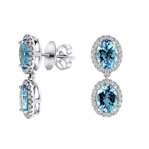 18ct white gold 4.05ct aquamarine & 0.62ct diamond drop earrings