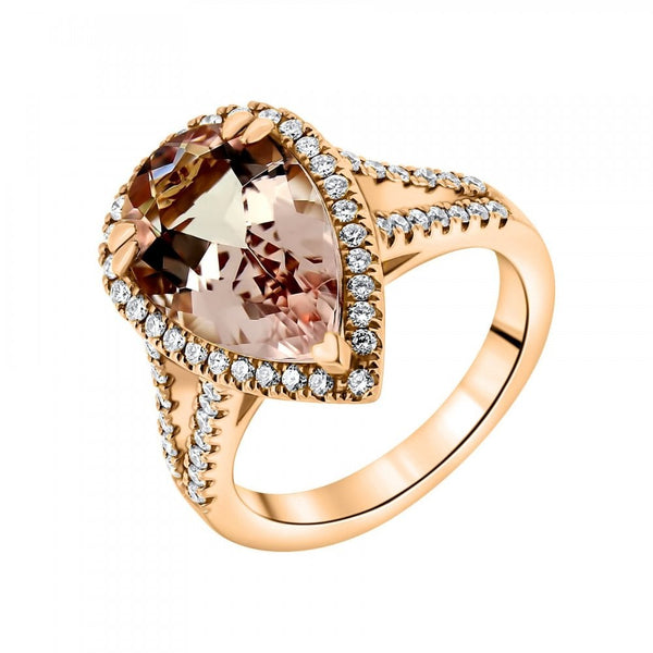 18ct rose gold 4.97ct morganite & 0.57ct diamond cluster ring