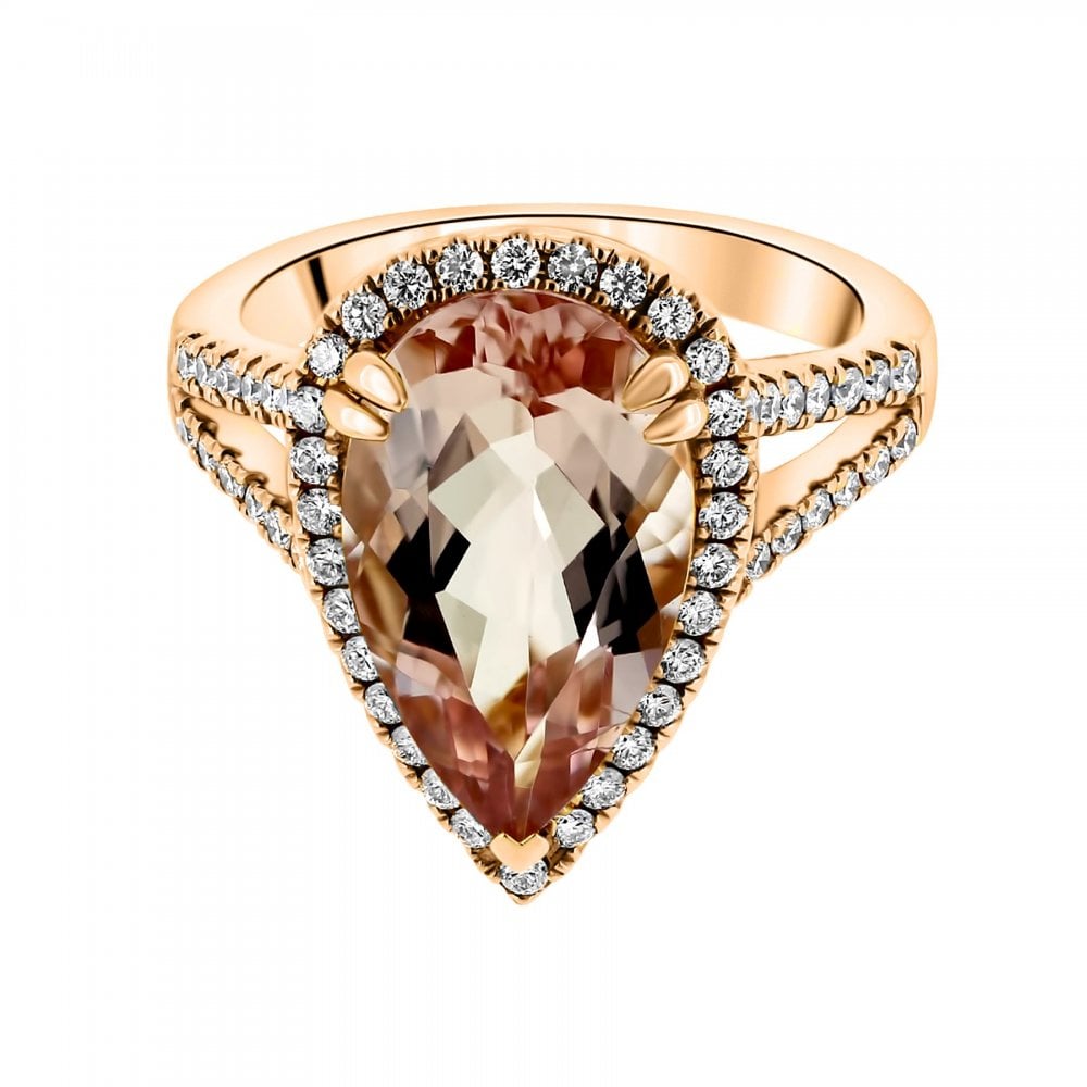 18ct rose gold 4.97ct morganite & 0.57ct diamond cluster ring
