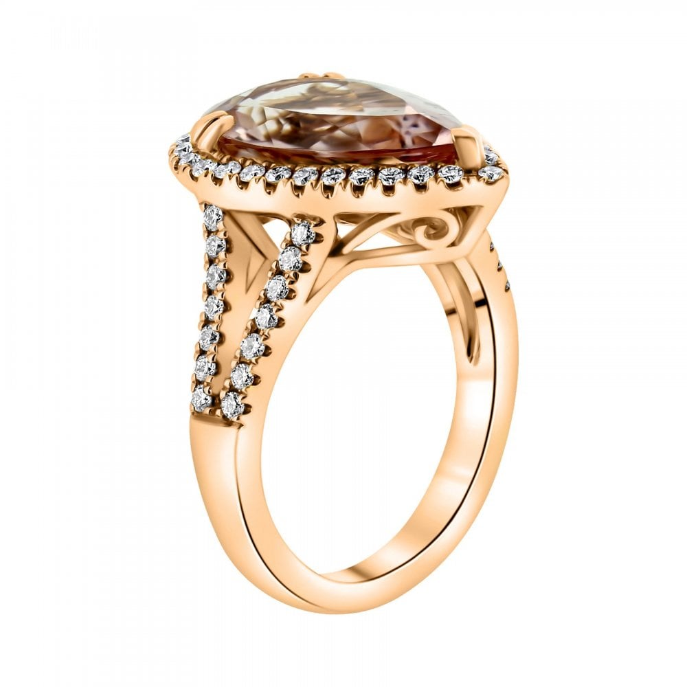 18ct rose gold 4.97ct morganite & 0.57ct diamond cluster ring
