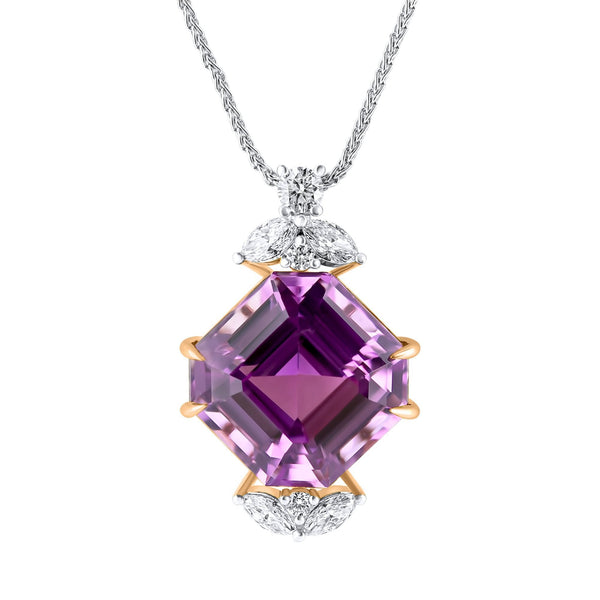 18ct white gold 15.94ct kunzite & 0.80ct diamond pendant