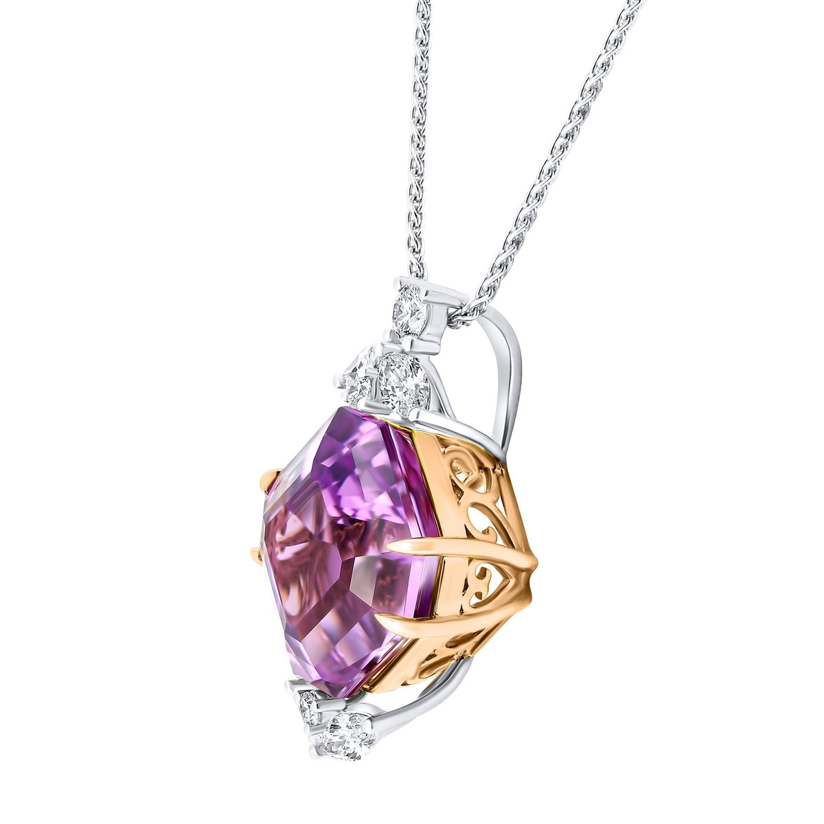 18ct white gold 15.94ct kunzite & 0.80ct diamond pendant
