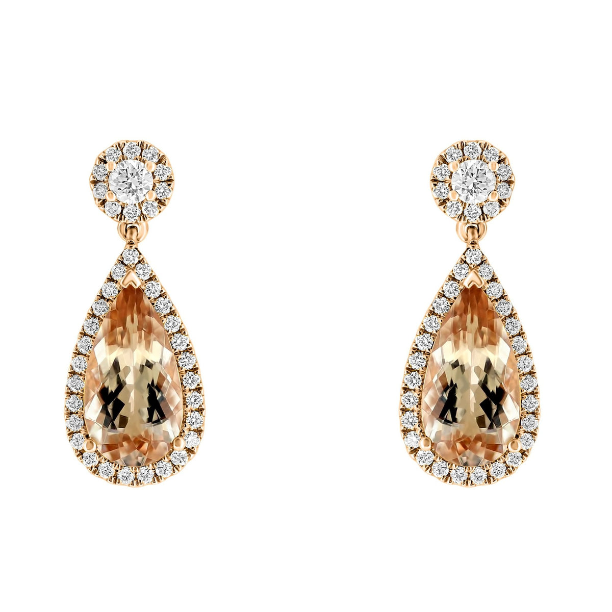 18ct rose gold 4.17ct morganite & 0.80ct diamond drop earrings