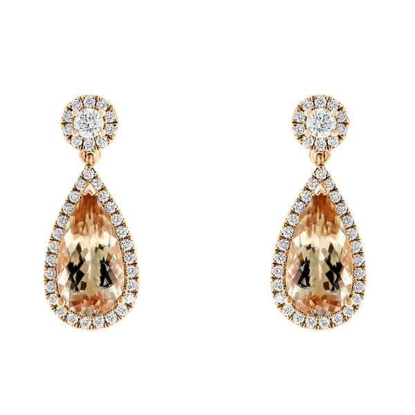 18ct rose gold 4.17ct morganite & 0.80ct diamond drop earrings