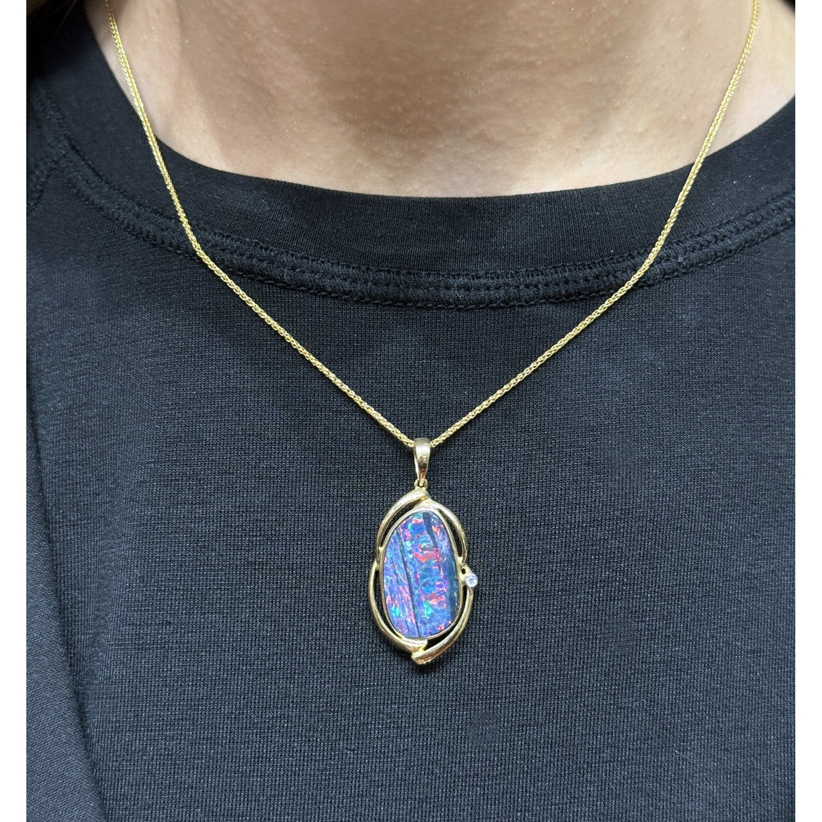 14ct yellow gold 6.82ct opal doublet & diamond pendant