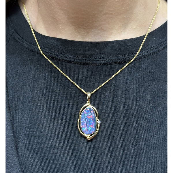 14ct yellow gold 6.82ct opal doublet & diamond pendant