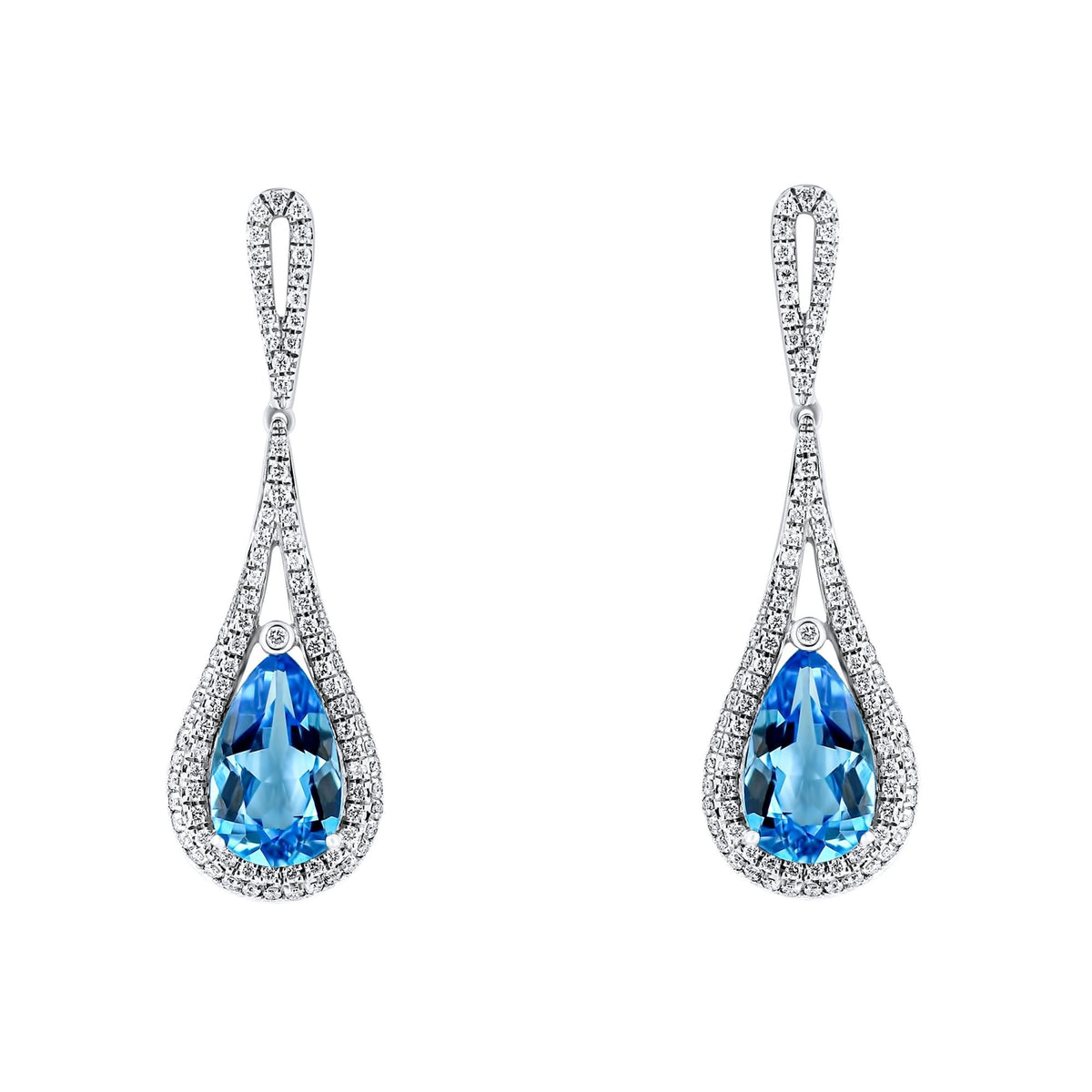 18ct white gold 3.07ct blue topaz & 0.47ct diamond drop earrings