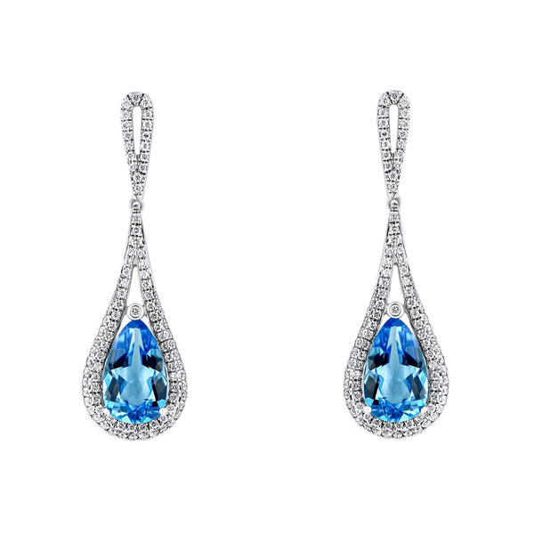 18ct white gold 3.07ct blue topaz & 0.47ct diamond drop earrings