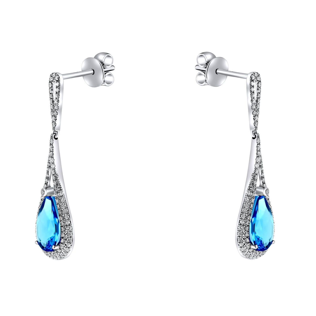 18ct white gold 3.07ct blue topaz & 0.47ct diamond drop earrings