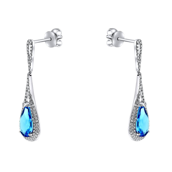 18ct white gold 3.07ct blue topaz & 0.47ct diamond drop earrings